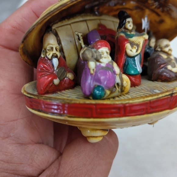 Vintage Japanese 7 Gods of Good Fortune Luck Celluloid Clamshell Diorama Japan - Picture 4 of 9